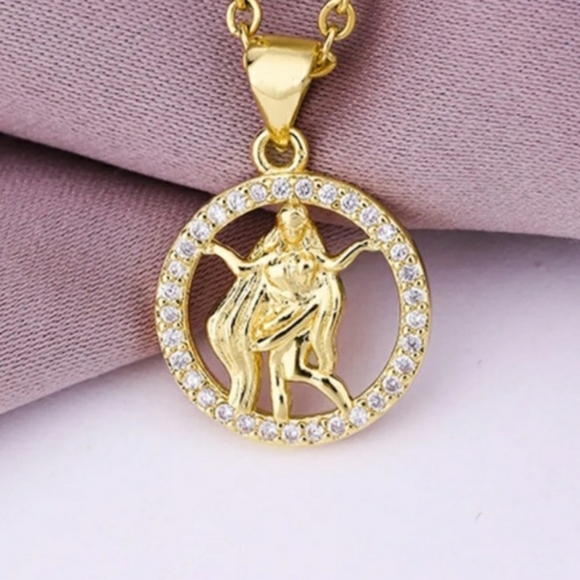 Virgo Zodiac Necklace Inlaid Zircon Gold Plated Stainless Steel - Picture 1 of 14